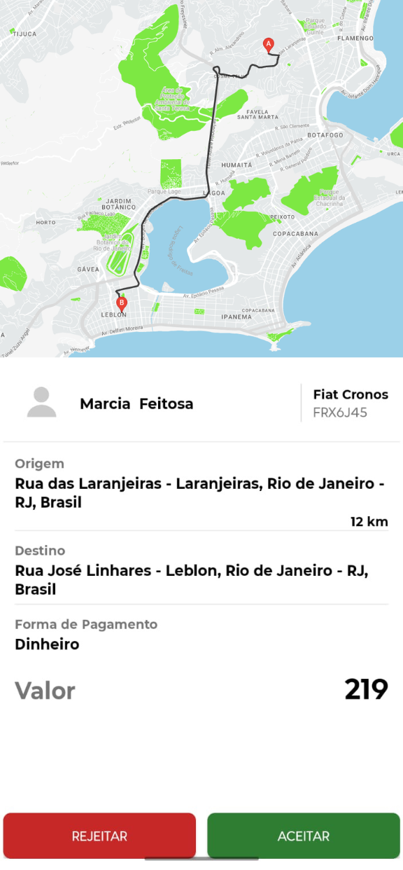 Chamado chegando no app do socorrista