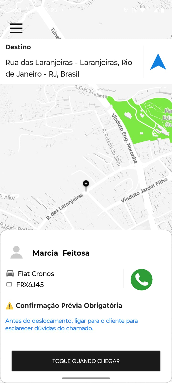 Detalhes do atendimento no app do socorrista