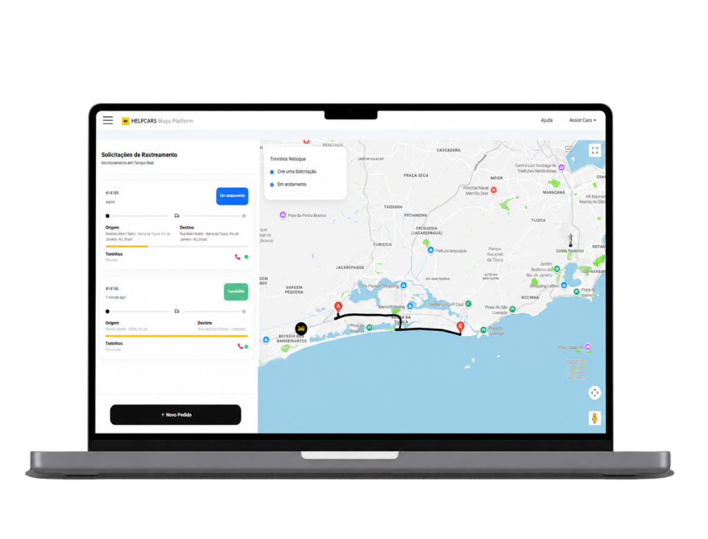 Tecnologia de gestão e rastreamento de guinchos HelpCars